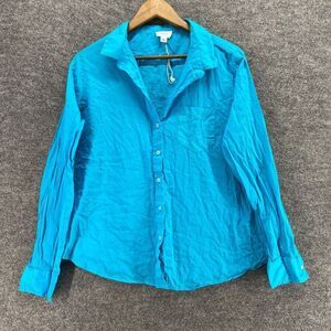 Sigrid Olsen Shirt Women L Large Blue Button Up Collared Long Sleeve Cotton